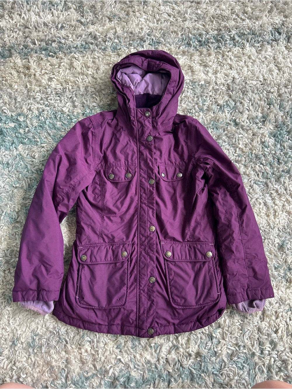 Lands' End Girls' Purple Hooded Winter Puffer Jacket